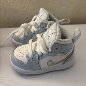 Jordan Kids White and Light Blue Sneakers